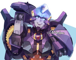 Rule 34 | 1girl, autobot, blue eyes, commission, helmet, highres, humanoid robot, insignia, joints, lilinapocalypse, mechanical wings, nautica (transformers), purple lips, robot, robot girl, robot joints, smile, solo, the transformers (idw), transformers, upper body, wings