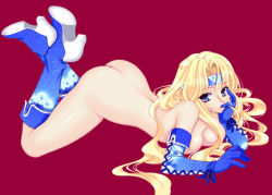 Rule 34 | 1990s (style), 1girl, ass, bad id, bad pixiv id, blonde hair, blue eyes, boots, breasts squeezed together, breasts, celes chere, elbow gloves, final fantasy, final fantasy vi, gloves, headband, high heels, large breasts, legs, long hair, mario kaneda, nude, shoes, solo, thigh boots, thighhighs, thighs