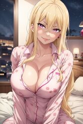 Rule 34 | ai-generated, animegirl, breasts, cleavage, fairy tail, highres, large breasts, pajamas, selene (fairy tail)