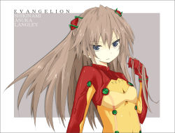 Rule 34 | 00s, 1girl, blue eyes, bodysuit, brown hair, cleavage, evangelion: 2.0 you can (not) advance, female focus, hair ornament, hairclip, kitsune (artist), kitsune (scaz), long hair, multicolored clothes, neon genesis evangelion, plugsuit, rebuild of evangelion, see-through, see-through cleavage, solo, souryuu asuka langley, test plugsuit