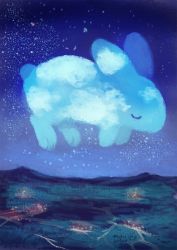 Rule 34 | bad id, bad pixiv id, blue sky, rabbit, commentary request, closed eyes, highres, manino (mofuritaionaka), night, night sky, original, scenery, signature, sky, sleeping, star (sky), starry sky