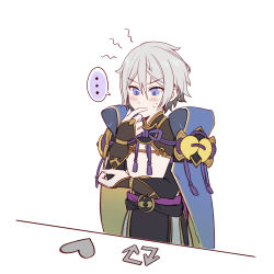 Rule 34 | ..., 1boy, armor, bad id, bad pixiv id, blue eyes, bongo cat, chinese armor, chinese clothes, csyday, fate/grand order, fate (series), grey hair, hair between eyes, highres, male focus, meme, no mask, prince of lan ling (fate), short hair, thinking