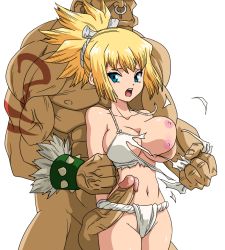 Rule 34 | 1boy, 1girl, blonde hair, bouncing breasts, breasts, breasts out, clothed female nude male, dr. stone, imminent rape, kohaku (dr. stone), large breasts, large penis, medium breasts, muscular, muscular male, nipples, nude, penis, tagme, tattoo, torn clothes, wardrobe malfunction, yamamoto doujin
