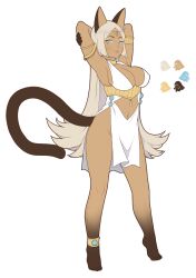Rule 34 | 1girl, animal ears, anklet, armlet, bare legs, barefoot, blonde hair, blue eyes, blush, breasts, cat ears, cat tail, character sheet, cleavage, feet, full body, highres, jewelry, large breasts, legs, long hair, looking at viewer, makeup, navel, necklace, oasis (seeslugs), original, seeslugs, solo, tail, tan, toes