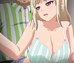Rule 34 | 1boy, 1girl, animated, animated gif, blonde hair, blush, bouncing breasts, bra, breasts, cleavage, clothed sex, collarbone, fuyutsuki shiori, hetero, jk to ero konbini tenchou, poro, purple eyes, sex, stitched, striped bra, striped clothes, third-party edit, underwear