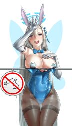 Rule 34 | 1girl, absurdres, animal ears, armpits, asuna (blue archive), blonde hair, blue archive, blue eyes, blush, bow, bowtie, breasts, cleavage, covered navel, curvy, detached collar, elbow gloves, gloves, hair between eyes, hair bow, halo, hand on own chest, hand on own head, heart, heart-shaped pupils, highres, large breasts, latex, leotard, lipstick, long hair, looking at viewer, makeup, neso neso, open mouth, pantyhose, pasties, playboy bunny, rabbit ears, rabbit symbol, sign, simple background, smile, steam, steaming body, sweat, symbol-shaped pupils, tape, tape on nipples, v, very long hair, white background, wide hips