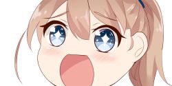 Rule 34 | + +, 1girl, blue eyes, brown hair, close-up, hair between eyes, intrepid (kancolle), kantai collection, looking at viewer, nahaki, no nose, open mouth, portrait, short hair, simple background, solo, sparkling eyes, symbol-shaped pupils, white background