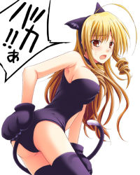 Rule 34 | 1girl, animal ears, animal hands, ass, bad id, bad pixiv id, blonde hair, brown eyes, cat ears, cat tail, drill hair, gloves, hayate no gotoku!, kittysuit, long hair, nontraditional playboy bunny, paw gloves, ryouta (ganko tuudere), solo, sweat, tail, tennousu athena, thighhighs