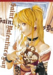 Rule 34 | 00s, 1girl, amane misa, blonde hair, candy, chocolate, chocolate heart, death note, food, heart, obata takeshi, official art, solo, twintails, two side up, valentine