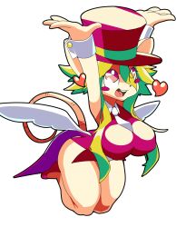 Rule 34 | 1girl, absurdres, animal ears, blush stickers, breasts, green hair, hat, heart, heart tail, highres, large breasts, leotard, mad rat dead, mouse (animal), mouse ears, mouse girl, mouse tail, necktie, nippon ichi, rat god, red eyes, tail, top hat, wings, wrist cuffs