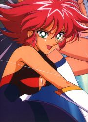 Rule 34 | bodysuit, breasts, cutie honey, cutie honey (character), cutie honey flash, green eyes, highres, impossible clothes, medium breasts, nagai gou, official art, open mouth, red hair, shiny skin, short hair, sideboob, tan, toei animation, tomboy