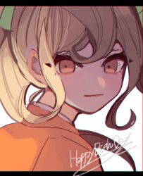 Rule 34 | 1girl, blonde hair, closed mouth, danganronpa (series), danganronpa 2: goodbye despair, happy birthday, highres, japanese clothes, letterboxed, long hair, orange eyes, portrait, saionji hiyoko, shi chimi, simple background, solo, twintails, white background