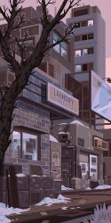 Rule 34 | air conditioner, animated, animated gif, bare tree, building, city, commentary, english commentary, looping animation, no humans, original, outdoors, pixel art, road, scenery, snow, tree, twilight, waneella, window