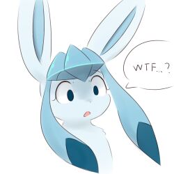 Rule 34 | 2019, ambiguous gender, blue eyes, blue skin, colored skin, english text, gen 4 pokemon, glaceon, open mouth, solo, white background, worried, yuuyuu (pixiv6300730)