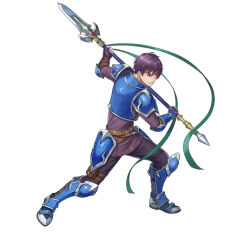 Rule 34 | 1boy, angry, armor, blue armor, boots, breastplate, clenched teeth, fire emblem, fire emblem: the binding blade, fire emblem heroes, holding, holding polearm, holding weapon, katze-reis-kuchen--nyankoromochi, nintendo, noah (fire emblem), official art, pauldrons, polearm, purple eyes, purple hair, short hair, shoulder armor, spear, standing, teeth, weapon