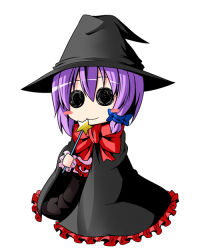 Rule 34 | 1girl, blush stickers, costume, female focus, full body, hair ribbon, hat, ichimi, nagae iku, purple hair, ribbon, simple background, solo, standing, star (symbol), touhou, wand, white background, witch, witch hat