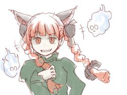 Rule 34 | 1girl, animal ears, bad id, bad pixiv id, braid, cat ears, cat girl, digital (digital001), face, female focus, grin, kaenbyou rin, red eyes, red hair, simple background, sketch, smile, solo, touhou, twin braids, white background