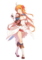 Rule 34 | 1girl, absurdres, ahoge, blue eyes, blue sleeves, boots, braid, breasts, cleavage, dress, dsbz, food, gloves, hair ribbon, highres, large breasts, long hair, onigiri, orange hair, pecorine (princess connect!), princess connect!, puffy short sleeves, puffy sleeves, red ribbon, ribbon, short sleeves, shrug (clothing), side braid, simple background, skirt, solo, standing, sword, tachi-e, tiara, tongue, tongue out, weapon, white background, white gloves