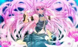 Rule 34 | 1girl, armband, bare shoulders, binary, black skirt, blue eyes, boots, breasts, collared shirt, detached sleeves, dress, highres, long hair, looking at viewer, medium breasts, megurine luka, midriff, navel, pink hair, roozaku, shirt, side slit, signature, skirt, sleeveless, solo, thighhighs, very long hair, vocaloid