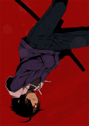 Rule 34 | 1boy, araragi koyomi, black hair, kouji (campus life), male focus, monogatari (series), red eyes, solo, sword, weapon
