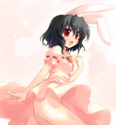 Rule 34 | 1girl, animal ears, ass, black hair, rabbit ears, carrot, female focus, from below, inaba tewi, no panties, red eyes, shin (new), short hair, solo, touhou
