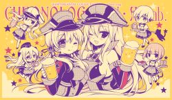 Rule 34 | 10s, 2016, 6+girls, :d, ;q, alcohol, alternate costume, anchor, anchor hair ornament, apron, bare shoulders, beer, beer mug, bismarck (kancolle), blunt bangs, blush, breasts, carrying, cat, character name, chibi, chibi inset, choker, closed mouth, copyright name, cross, cup, dated, dirndl, elbow gloves, eyebrows, foam, food, food on face, garrison cap, german clothes, gloves, graf zeppelin (kancolle), hair between eyes, hair ornament, hat, holding, holding food, iron cross, kantai collection, large breasts, limited palette, long hair, low twintails, medium breasts, military, military uniform, mug, multiple girls, one eye closed, open mouth, peaked cap, pretzel, prinz eugen (kancolle), puffy short sleeves, puffy sleeves, sakurazawa izumi, sausage, short hair, short hair with long locks, short sleeves, sideboob, sidelocks, silhouette, smile, sparkle, star (symbol), tareme, tongue, tongue out, tray, twintails, u-511 (kancolle), uniform, unsinkable sam, upper body, very long hair, waist apron, z1 leberecht maass (kancolle), z3 max schultz (kancolle)