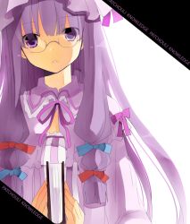 Rule 34 | 1girl, bespectacled, book, female focus, glasses, hat, kurot, long hair, patchouli knowledge, purple eyes, purple hair, ribbon, solo, touhou