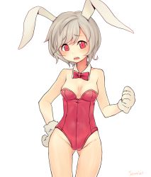 Rule 34 | 1girl, animal ears, bad id, bad pixiv id, fake animal ears, gloves, goyain, league of legends, leotard, open mouth, playboy bunny, rabbit ears, red eyes, ribbon, riven (league of legends), silver hair, solo, thigh gap, transparent background
