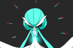 Rule 34 | 1girl, alternate color, blue skin, bob cut, closed eyes, collarbone, colored skin, creatures (company), diffraction spikes, female focus, flat chest, flat color, game freak, gardevoir, gen 3 pokemon, glowing, grey background, hair between eyes, multicolored skin, nintendo, pokemon, pokemon (creature), rve, shiny pokemon, short hair, simple background, sketch, solo, standing, straight-on, two-tone skin, u u, upper body, white skin