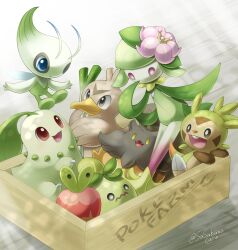 Rule 34 | applin, beak, black eyes, blue eyes, box, celebi, chespin, chikorita, closed mouth, creatures (company), farfetch&#039;d, food, game freak, gen 1 pokemon, gen 2 pokemon, gen 6 pokemon, gen 8 pokemon, grey eyes, hand up, highres, hisuian lilligant, holding, holding food, holding spring onion, holding vegetable, in box, in container, legendary pokemon, mythical pokemon, nintendo, open mouth, parted lips, pink eyes, pokemon, pokemon (creature), pumpkaboo, red eyes, sasabunecafe, smile, smoliv, spring onion, teeth, twitter username, upper teeth only, vegetable, wavy mouth, wooden box, yellow eyes