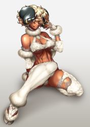 Rule 34 | 10s, 1girl, 2015, :p, abs, animal ears, aozoraichi, breasts, cleavage, gradient background, highres, hooves, horns, monster girl, new year, original, sheep, sheep girl, sheep horns, short hair, solo, tan, tongue, tongue out, white hair