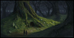 Rule 34 | 1boy, 1girl, child, door, forest, from behind, holding hands, house, logartis, nature, original, short hair, tree