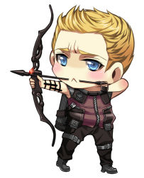 Rule 34 | 1boy, arrow (projectile), avengers (series), blue eyes, blush, bow (weapon), chibi, hawkeye (marvel), male focus, marvel, marvel cinematic universe, quiver, solo, weapon, white background, xkbyzqz