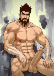 Rule 34 | 1boy, abs, bara, erection, highres, hydaria, league of legends, male focus, muscular, pectorals, penis, solo, tagme, testicles, udyr, uncensored