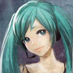 1girl aqua_eyes aqua_hair bad_id bad_pixiv_id female_focus gradient_background hatsune_miku headphones headset lips minami_haruya portrait smile solo twintails vocaloid