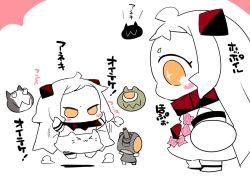 Rule 34 | &gt; &lt;, 2girls, abyssal ship, ahoge, arms up, blush stickers, chibi, collar, comic, commentary request, dress, enemy aircraft (kancolle), horns, kantai collection, long hair, mittens, multiple girls, northern little sister, northern ocean princess, orange eyes, sako (bosscoffee), sleeveless, sleeveless dress, translation request, white hair