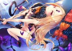Rule 34 | 1girl, abigail williams (fate), abigail williams (second ascension) (fate), black bow, black footwear, black hat, black panties, blonde hair, blush, bow, breasts, bug, butterfly, closed mouth, fate/grand order, fate (series), hat, hat bow, holding, insect, key, leaning back, long hair, looking at viewer, mary janes, nipples, orange bow, oversized object, panties, parted bangs, print bow, red eyes, revealing clothes, riding, shoes, sitting, small breasts, smile, solo, star (symbol), star print, stuffed animal, stuffed toy, teddy bear, topless, underwear, very long hair, wei yu, witch hat