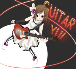 Rule 34 | 00s, 1girl, brown eyes, brown hair, don&#039;t say &quot;lazy&quot;, electric guitar, female focus, gibson les paul, guitar, hirasawa yui, instrument, k-on!, pantyhose, plectrum, short hair, solo, striped clothes, striped legwear, striped pantyhose, tomcat, vertical-striped clothes, vertical-striped pantyhose