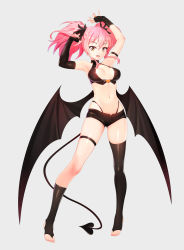 Rule 34 | 1girl, :d, absurdres, arm strap, armpits, arms up, asymmetrical gloves, asymmetrical legwear, bare shoulders, black bow, black gloves, black panties, black thighhighs, black wings, blush, bow, breasts, cleavage, demon girl, demon tail, demon wings, dopamine70, elbow gloves, fang, feet, fingerless gloves, full body, gloves, hair bow, halterneck, highleg, highleg panties, highres, idolmaster, idolmaster cinderella girls, jougasaki mika, long hair, looking at viewer, medium breasts, mismatched gloves, nail polish, navel, no shoes, open mouth, panties, pink hair, pink nails, short shorts, shorts, sidelocks, single elbow glove, single thighhigh, skindentation, smile, solo, standing, tail, thigh strap, thighhighs, toeless legwear, toes, twintails, underwear, uneven legwear, wings, yellow eyes