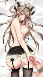 Rule 34 | 10s, 1girl, all fours, amagi brilliant park, antenna hair, anus, ass, black thighhighs, blush, bow, breasts, brown eyes, brown hair, censored, clothes lift, covered erect nipples, from above, garter belt, garter straps, hair bow, twirling hair, handjob, highres, hongsil, large breasts, long hair, looking back, mosaic censoring, nipples, penis, pov, pussy, pussy juice, sento isuzu, skirt, skirt lift, solo focus, thighhighs, twitter username, veins, veiny penis