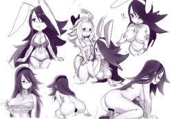 Rule 34 | 2girls, agnes oblige, ahoge, animal ears, ass, bad id, bad tumblr id, bikini, bisexual female, bravely default: flying fairy, bravely default (series), breast slip, breasts, collage, cum, cumdrip, dildo, doggystyle, edea lee, hair over one eye, lactation, large breasts, long hair, monochrome, monster girl, multiple girls, nipple stimulation, nipple tweak, nipples, one breast out, rabbit ears, sex, sex from behind, sex toy, sho-n-d, strap-on, strapless, swimsuit, tube top, vaginal, yuri