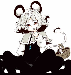 Rule 34 | 1girl, animal ears, bad id, bad pixiv id, duplicate, female focus, kakao (chocolate land), mouse (animal), mouse ears, mouse tail, nazrin, okoge senbei, red eyes, short hair, simple background, solo, tail, touhou