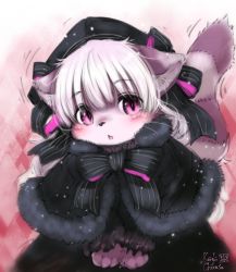 Rule 34 | 10s, animalization, cat, fate/extra, fate/grand order, fate (series), furry, highres, koishi chikasa, nursery rhyme (fate), open mouth, purple eyes, ribbon, russian clothes, white hair