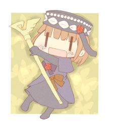 Rule 34 | 1girl, :d, bow, cadeson, dress, elbow gloves, eva beatrice, flower, gloves, hat, hidamari sketch, open mouth, orange hair, outstretched arm, pinky out, poyoloco, rose, shadow, short hair, smile, solo, staff, umineko no naku koro ni, wide face, | |