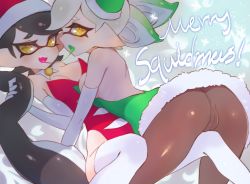 Rule 34 | + +, 2girls, :d, after kiss, areola slip, ass, bad id, bad twitter id, bare shoulders, between legs, black hair, blush, breasts, brown legwear, callie (splatoon), christmas, cleavage, cleft of venus, colored tongue, cousins, detached collar, dress, elbow gloves, fang, fur-trimmed dress, fur trim, furrowed brow, gloves, gradient hair, green dress, green hair, green tongue, hat, incest, inkling, jtveemo, leotard, long hair, marie (splatoon), medium breasts, multicolored hair, multiple girls, nintendo, open mouth, pantyhose, pointy ears, red hat, red leotard, saliva, saliva trail, santa hat, short hair, sideways mouth, silver hair, smile, splatoon (series), splatoon 1, strapless, strapless dress, strapless leotard, suction cups, symbol-shaped pupils, tentacle hair, thigh straddling, thighhighs, two-tone hair, very long hair, white gloves, white legwear, yellow eyes, yuri