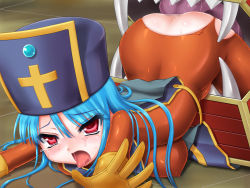 Rule 34 | anal, anilingus, ass, backless outfit, blue hair, blush, bodysuit, breasts, cannibox, censored, chunsoft, cross, dragon quest, dragon quest iii, enix, covered erect nipples, gloves, hat, mimic, monster, oral, priest (dq3), rape, red eyes, saliva, stomach bulge, tears, thighs, tongue, torn clothes, trubka, vore