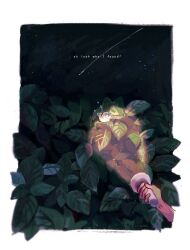 Rule 34 | . ., 1boy, bush, cabbage foryou, english text, flashlight, hair ornament, highres, holding, holding flashlight, holostars, holostars english, leaf, male focus, music, musical note, night, night sky, open mouth, plant, regis altare, shooting star, singing, sky, snail, snail shell, spoken musical note, star (sky), virtual youtuber