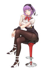 Rule 34 | 10s, 1girl, absurdres, bad id, bad pixiv id, black flower, black pantyhose, black rose, black skirt, blue eyes, bow, bowtie, breasts, closed mouth, crossed legs, dagashi kashi, earrings, eyebrows, flower, frilled sleeves, frills, full body, hair flower, hair ornament, hairband, head rest, head tilt, high-waist skirt, high heels, highres, jewelry, large breasts, legs, looking at viewer, md5 mismatch, nail polish, pantyhose, pink lips, purple hair, red bow, red bowtie, red nails, ribbon, rose, shidare hotaru, shirt, shoes, short hair, sidelocks, simple background, sitting, skirt, smile, solo, stool, stud earrings, suspender skirt, suspenders, thighband pantyhose, thighs, white footwear, white shirt, wrist cuffs, zhano kun