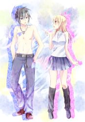 Rule 34 | 1boy, 1girl, arguing, bad id, bad pixiv id, black hair, blonde hair, blue eyes, boots, couple, fairy tail, gray fullbuster, hetero, highres, jewelry, jigsaw puzzle, knee boots, kurose nao, lucy heartfilia, necklace, pointing, puzzle, ribbon, scar, topless male, skirt, sleeveless, sleeveless turtleneck, tattoo, turtleneck, yellow eyes