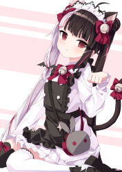 Rule 34 | 1girl, ahoge, animal ears, apron, bad id, bad pixiv id, bell, black apron, black footwear, black hair, black thighhighs, bow, brown eyes, cat ears, cat girl, cat tail, closed mouth, commentary request, double bun, frilled apron, frilled skirt, frills, hair bell, hair bow, hair bun, hair ornament, jingle bell, looking at viewer, multicolored hair, nijisanji, oueo, purple hair, red bow, shirt, shoes, silver hair, sitting, skirt, smile, solo, split-color hair, streaked hair, tail, tail bell, tail bow, tail ornament, tail raised, thighhighs, twintails, two-tone hair, virtual youtuber, wariza, white shirt, white skirt, white thighhighs, yorumi rena, yorumi rena (5th costume)